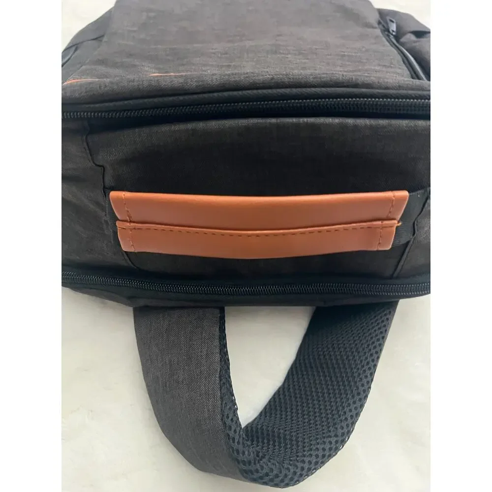 Prestige Backpack Black Brown Trim Laptop Travel Work School Bag New